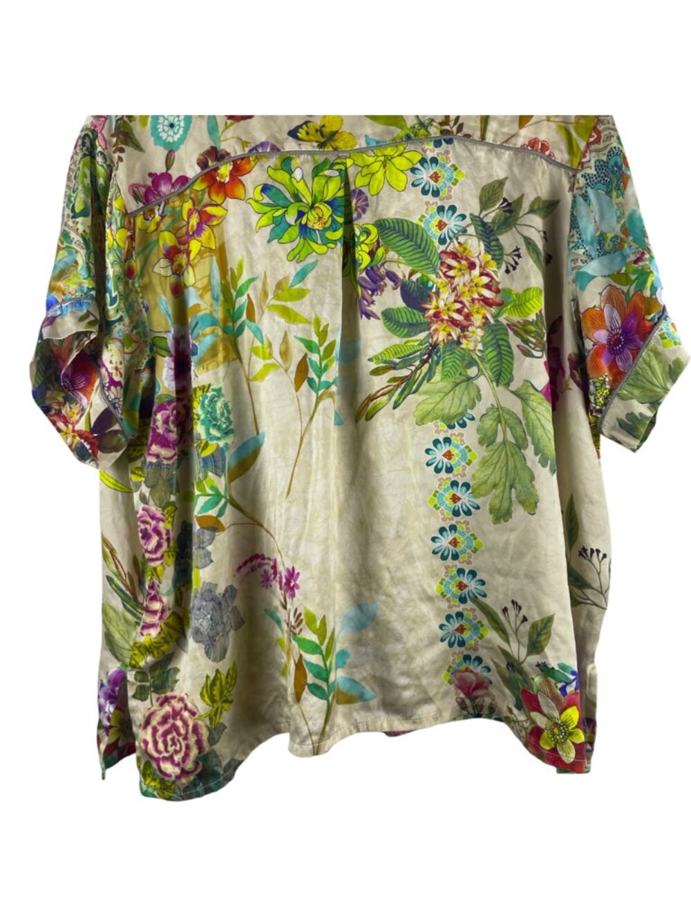 Johnny Was Aero Jules 100% Silk Floral Patchwork Womens Button Down Blouse Large - Picture 11 of 12